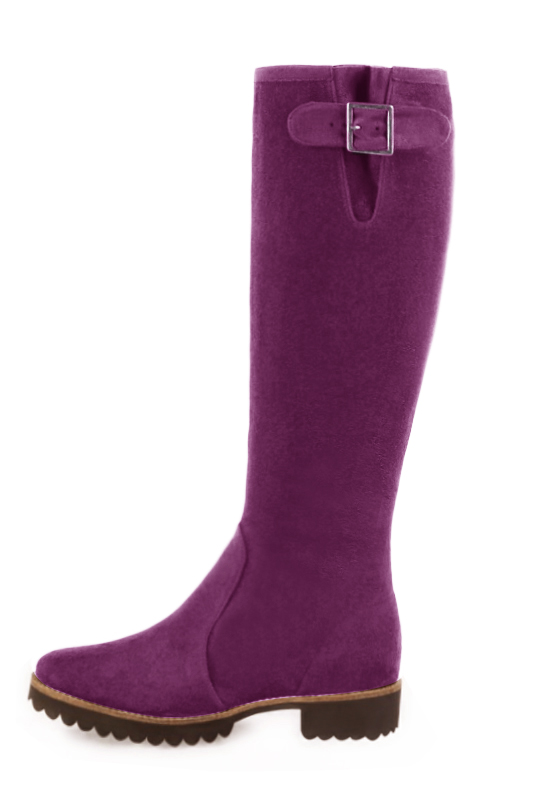 French elegance and refinement for these mulberry purple knee-high boots with buckles, 
                available in many subtle leather and colour combinations. Record your foot and leg measurements.
We will adjust this beautiful boot with inner zip to your leg measurements in height and width.
The outer buckle allows for width adjustment.
You can customise the boot with your own materials, colours and heels on the "My Favourites" page.
 
                Made to measure. Especially suited to thin or thick calves.
                Matching clutches for parties, ceremonies and weddings.   
                You can customize these knee-high boots to perfectly match your tastes or needs, and have a unique model.  
                Choice of leathers, colours, knots and heels. 
                Wide range of materials and shades carefully chosen.  
                Rich collection of flat, low, mid and high heels.  
                Small and large shoe sizes - Florence KOOIJMAN